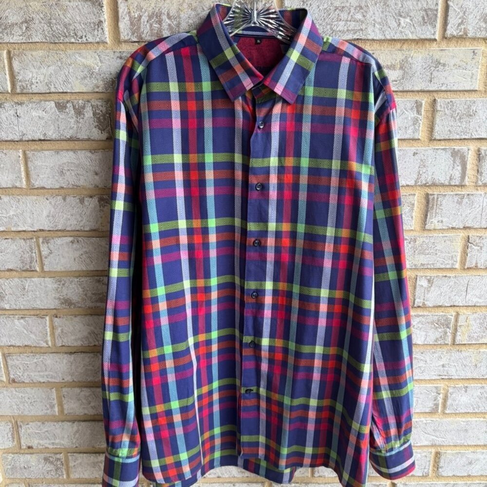 Visconti Long Sleeve Colorful Flip Cuff Button Up Dress Shirt Men's Size XL